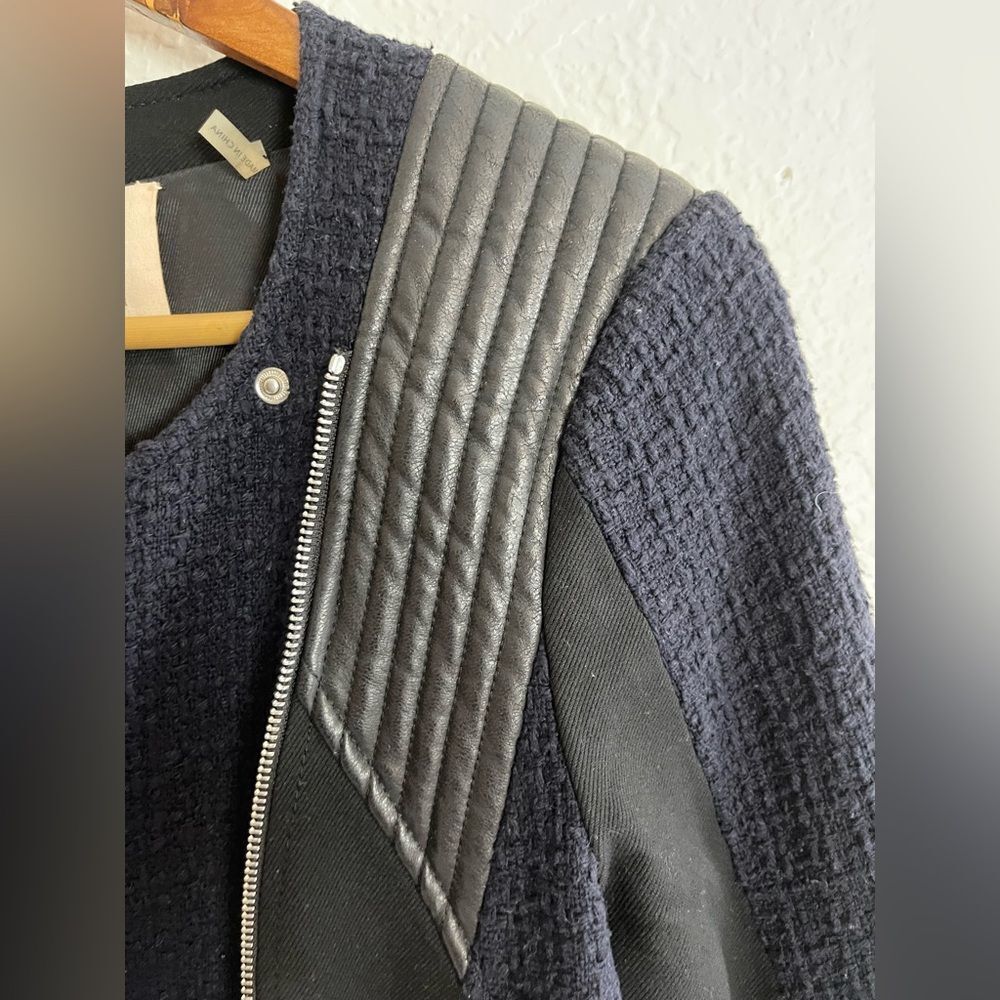 Rebecca Taylor black and blue tweed and faux leather moto biker jacket 6 - Picture 9 of 12